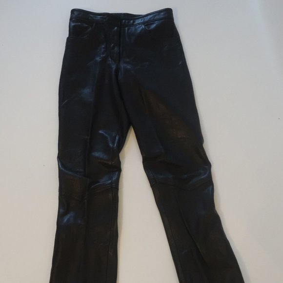 Womens Perellel Black Flat Front Leather Pants 6 * - Picture 1 of 13